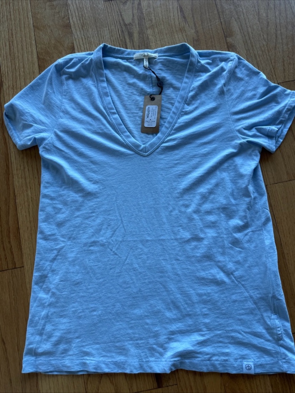 rag & bone Women's Light Blue V-Neck Tee